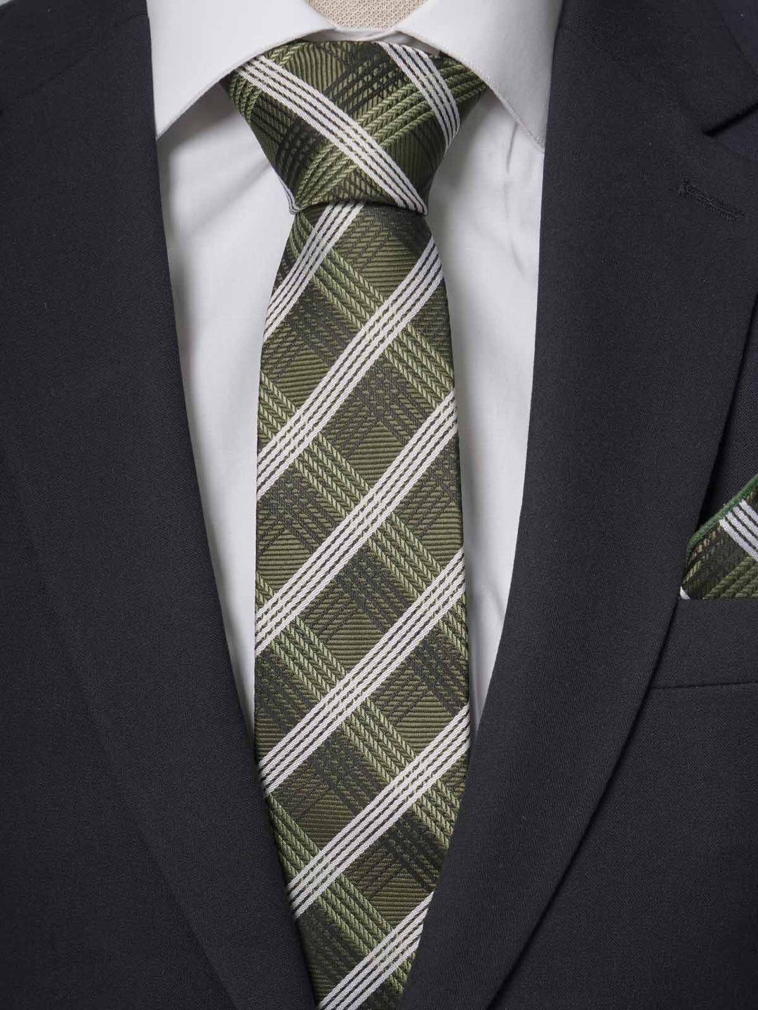 Green Double Striped Tie Set (TS-229)