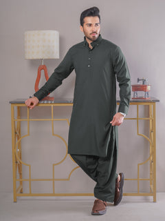 Dark Green Self Exclusive Range Designer Shalwar Kameez (SK-423)