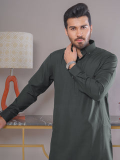 Dark Green Self Exclusive Range Designer Shalwar Kameez (SK-423)