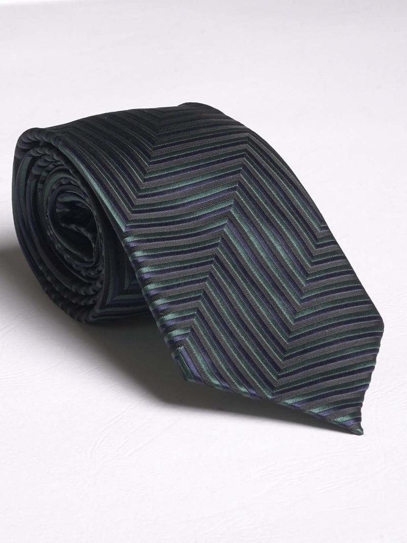 Greenish With Zigzag Stirpe Tie (TIE-552)