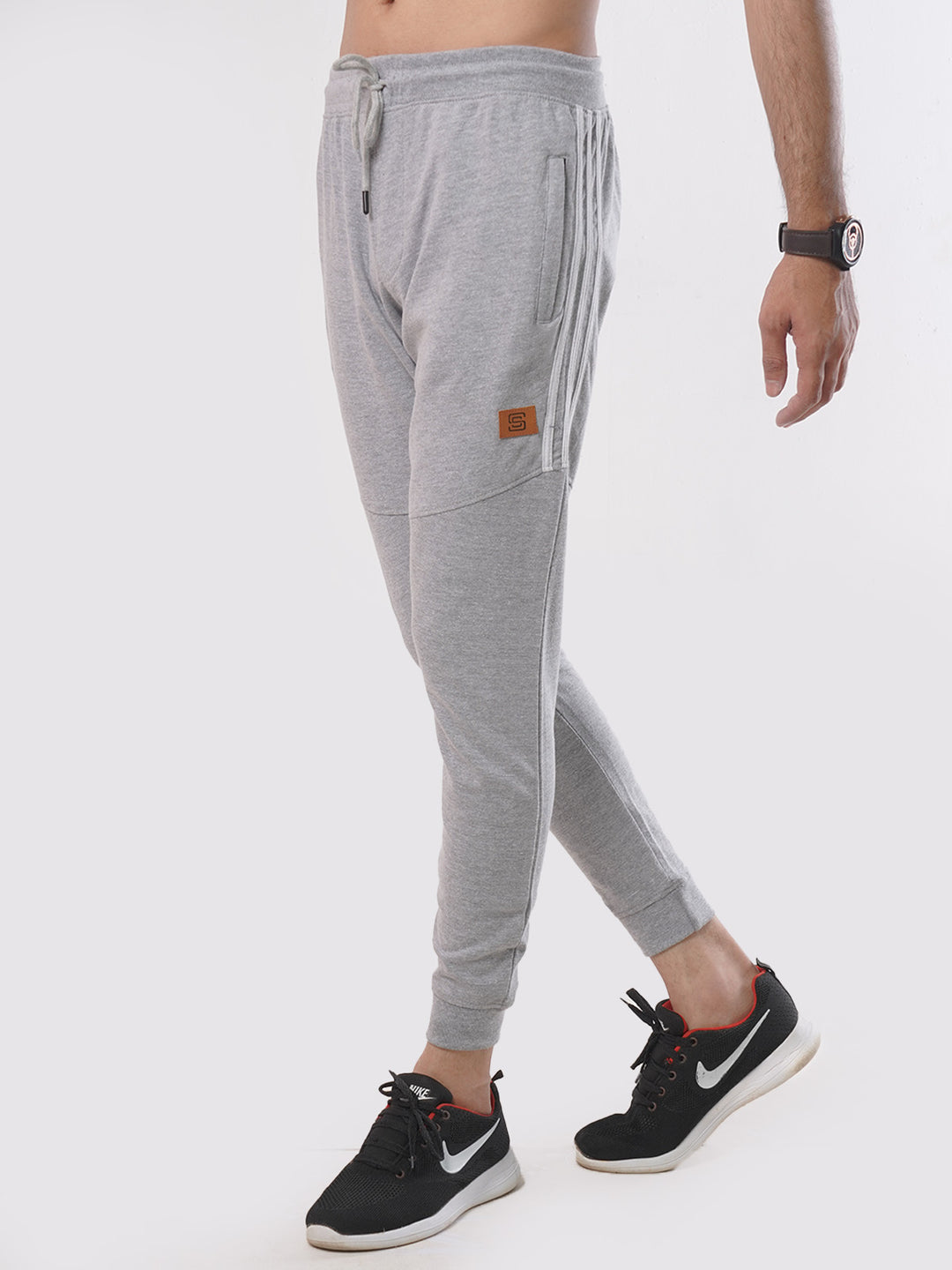 Ash Grey & White Side Striped Men's Jogger Pant (JT-76)