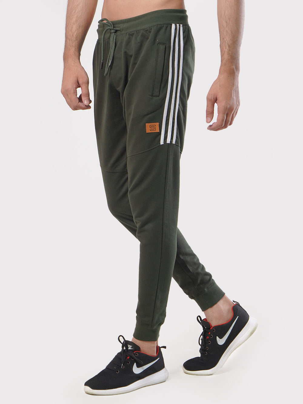 Dark Green & White Side Striped Men's Jogger Pant (JT-80)