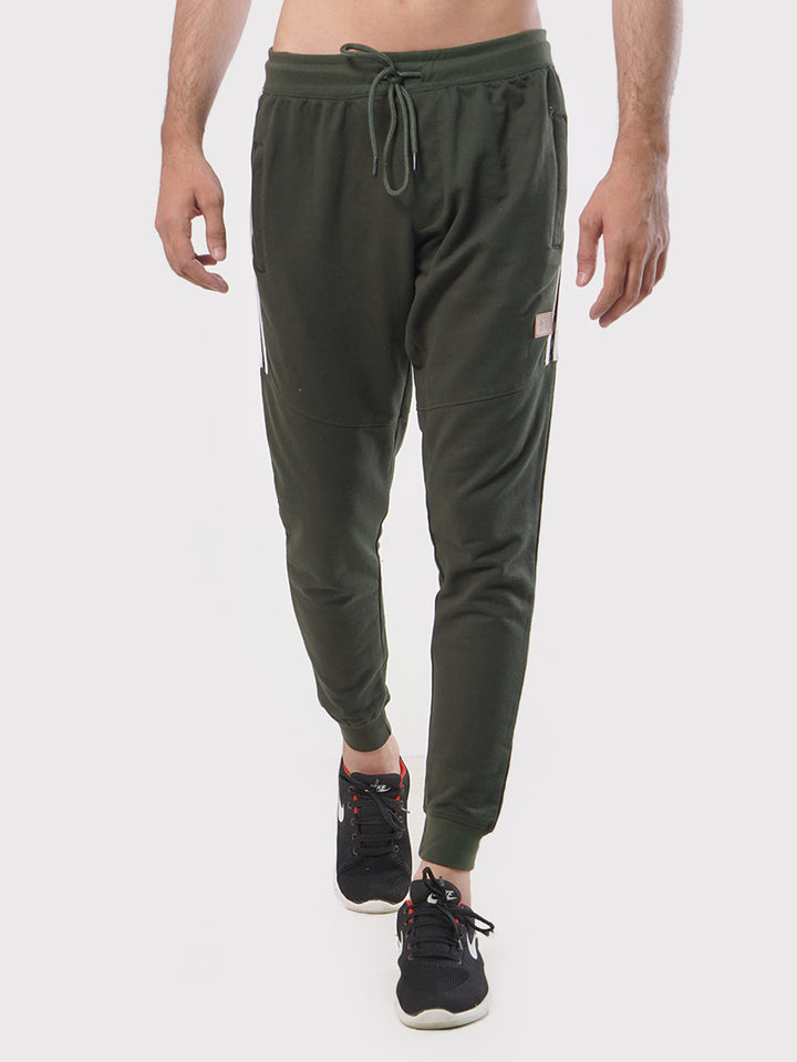 Dark Green & White Side Striped Men's Jogger Pant (JT-80)