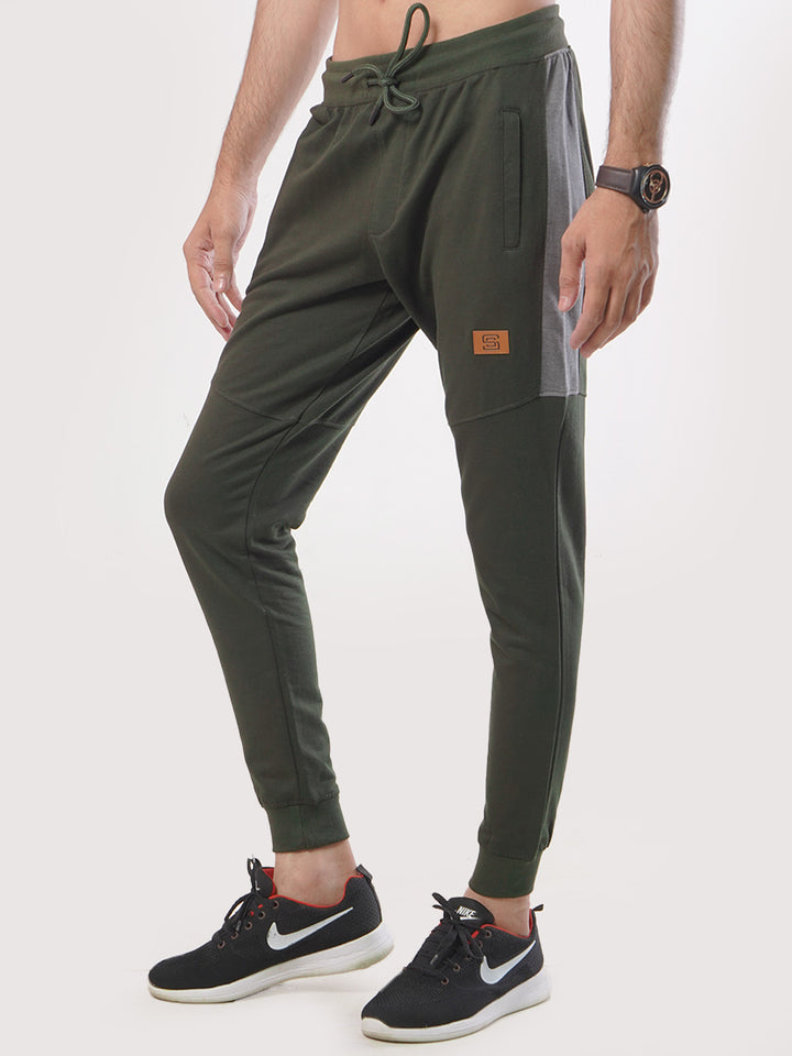 Dark Green & Grey Side Striped Men's Jogger Pant (JT-81)