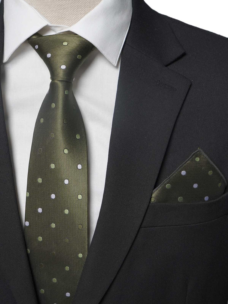 Olive Green With Multi dotted Tie Set (TS-197)