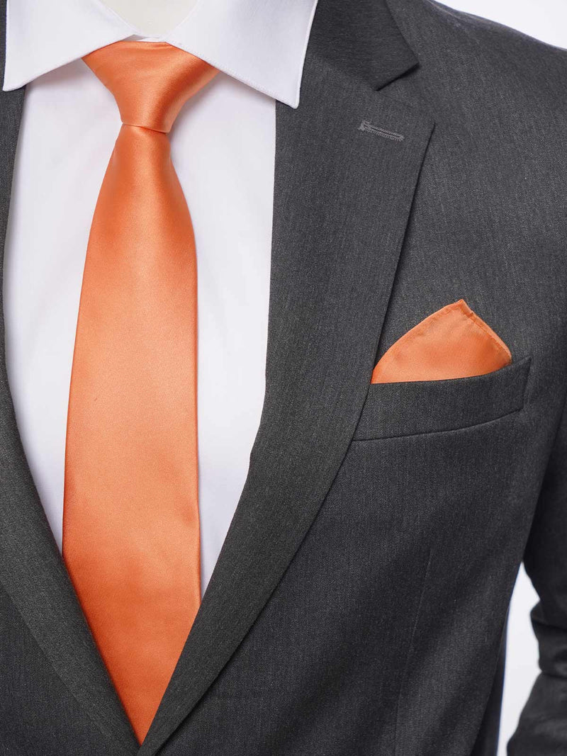 Orange Elegant Plain Tie Set (TS-162)