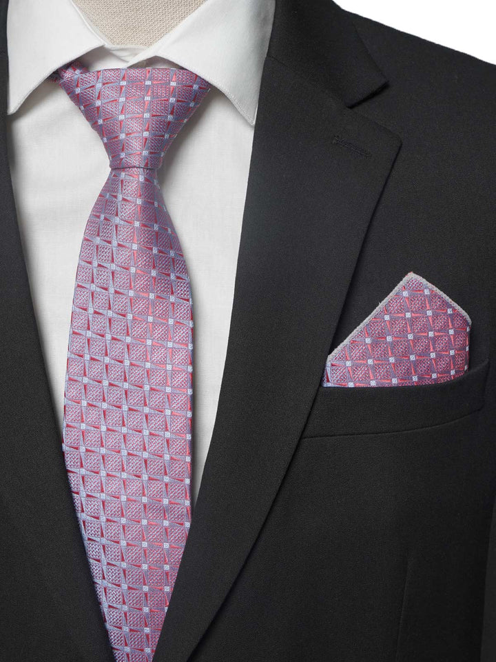 Pink With Red Cuts Style Tie Set (TS-202)