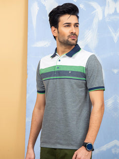 Multi Striped Half Sleeves Contrast Collar Polo T-Shirt (POLO-325)