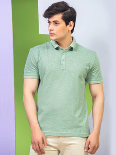 Light Green Self Half Sleeves Polo T-Shirt (POLO-329)