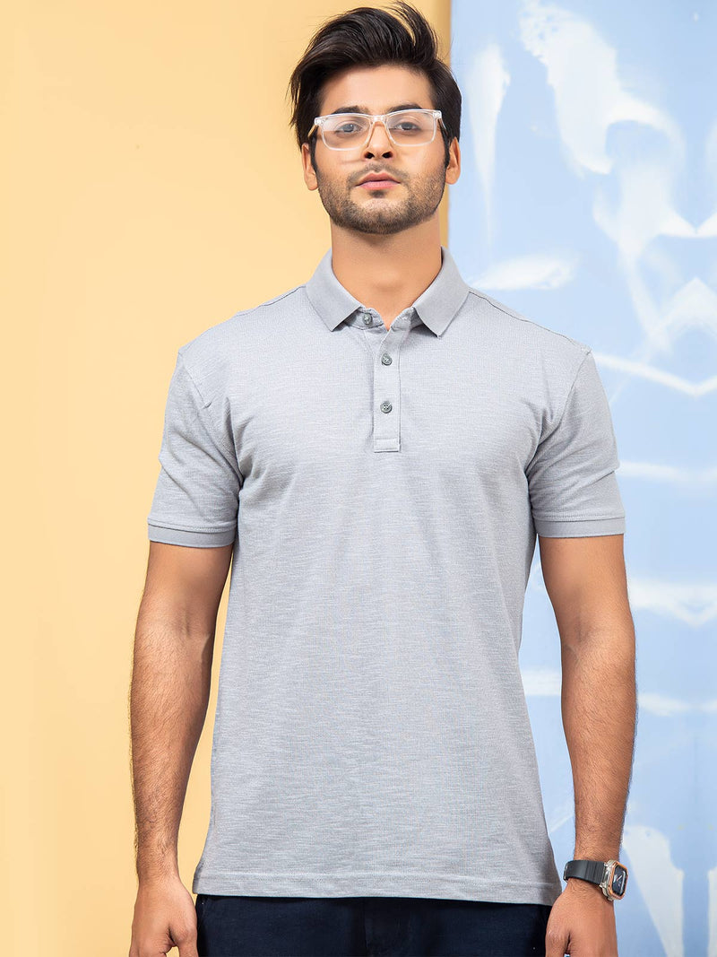 Grey Self Half Sleeves Polo T-Shirt (POLO-332)