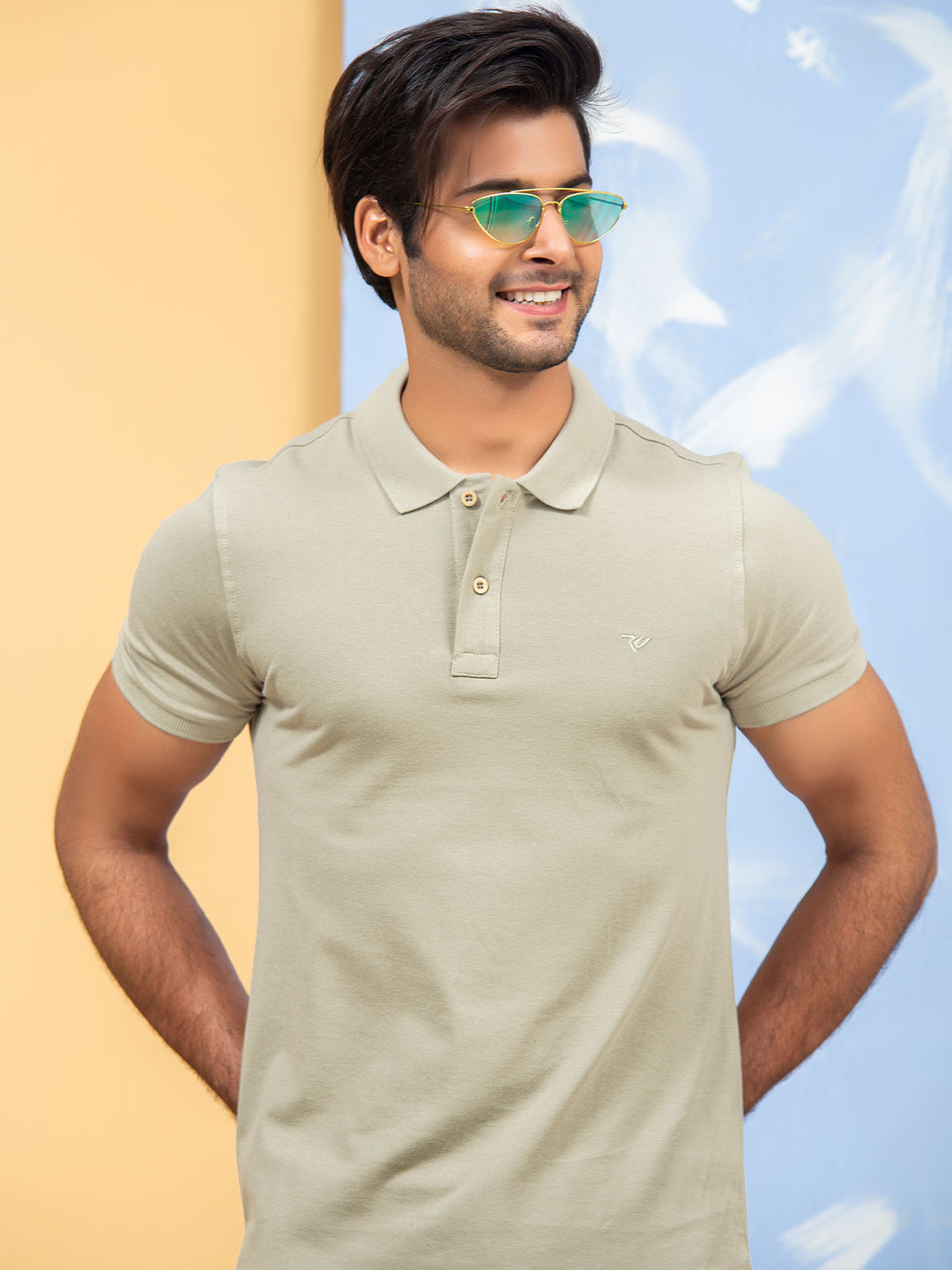 Beige Plain Half Sleeves Polo T-Shirt (POLO-339)