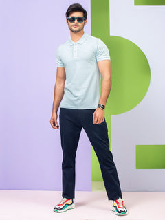 Ice Blue Plain Half Sleeves Polo T-Shirt (POLO-340)