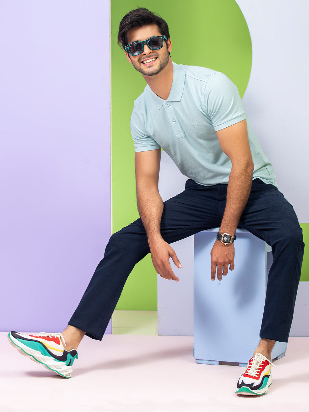 Ice Blue Plain Half Sleeves Polo T-Shirt (POLO-340)