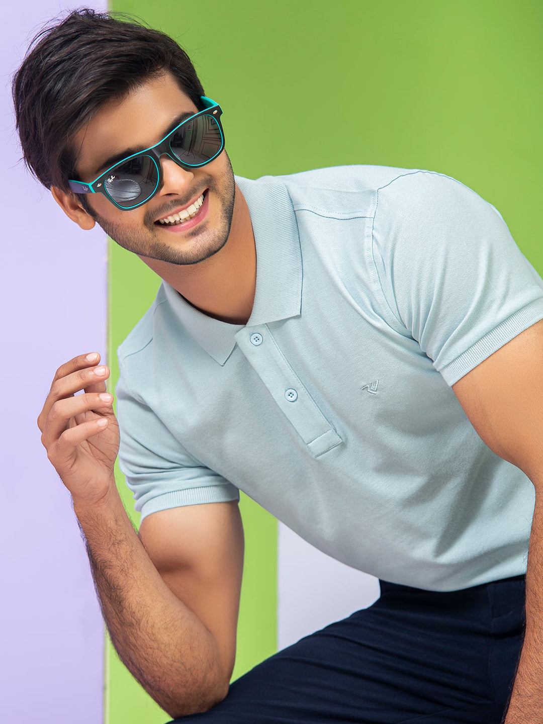 Ice Blue Plain Half Sleeves Polo T-Shirt (POLO-340)