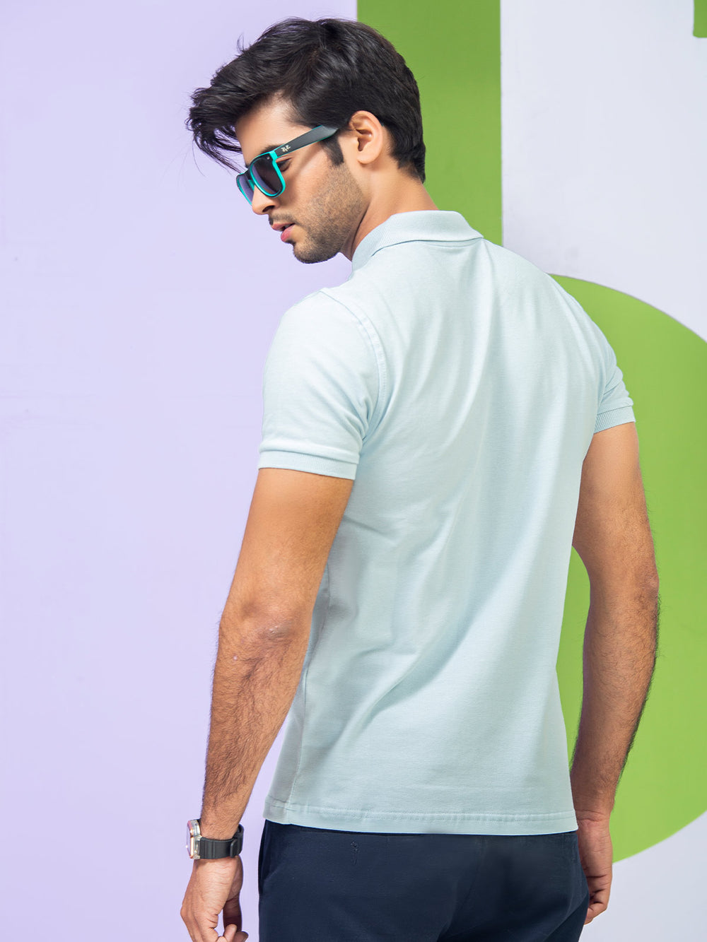 Ice Blue Plain Half Sleeves Polo T-Shirt (POLO-340)