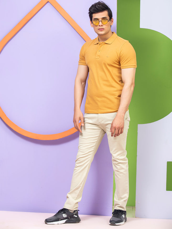 Mustard Plain Half Sleeves Polo T-Shirt (POLO-341)