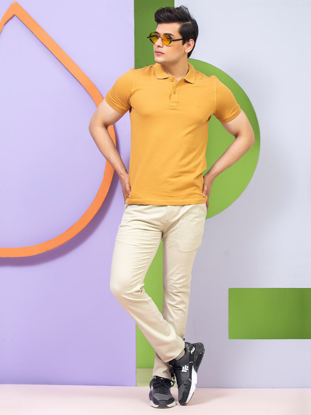 Mustard Plain Half Sleeves Polo T-Shirt (POLO-341)