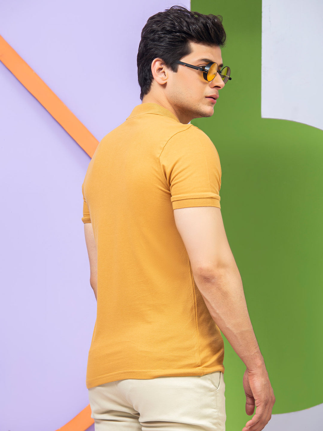 Mustard Plain Half Sleeves Polo T-Shirt (POLO-341)