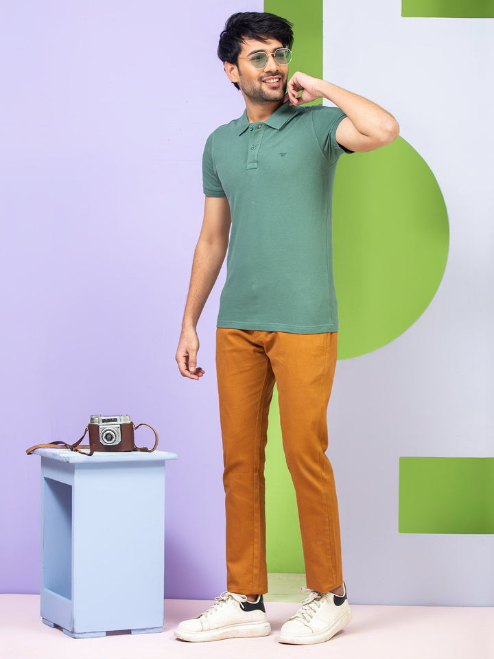 Green Plain Half Sleeves Polo T-Shirt (POLO-342)