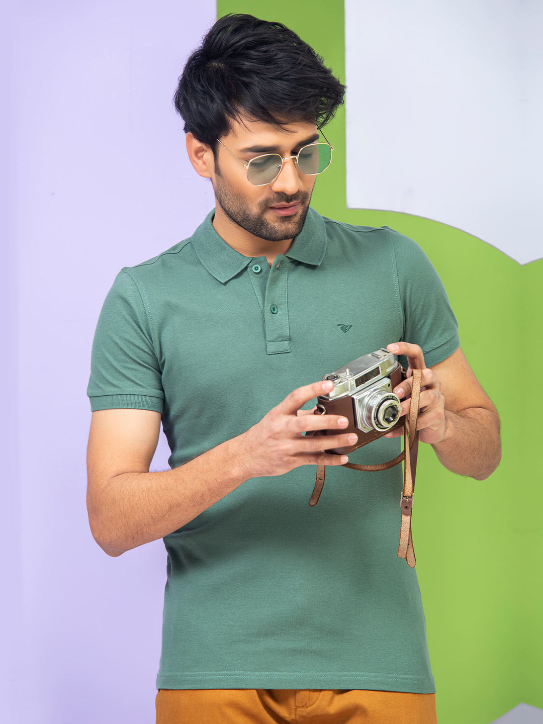 Green Plain Half Sleeves Polo T-Shirt (POLO-342)