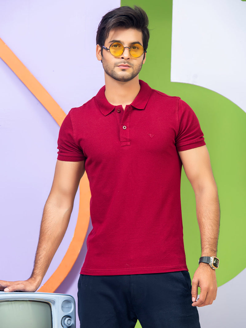 Maroon Plain Half Sleeves Polo T-Shirt (POLO-343)