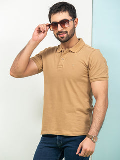 Camel Plain Half Sleeves Polo T-Shirt (POLO-344)