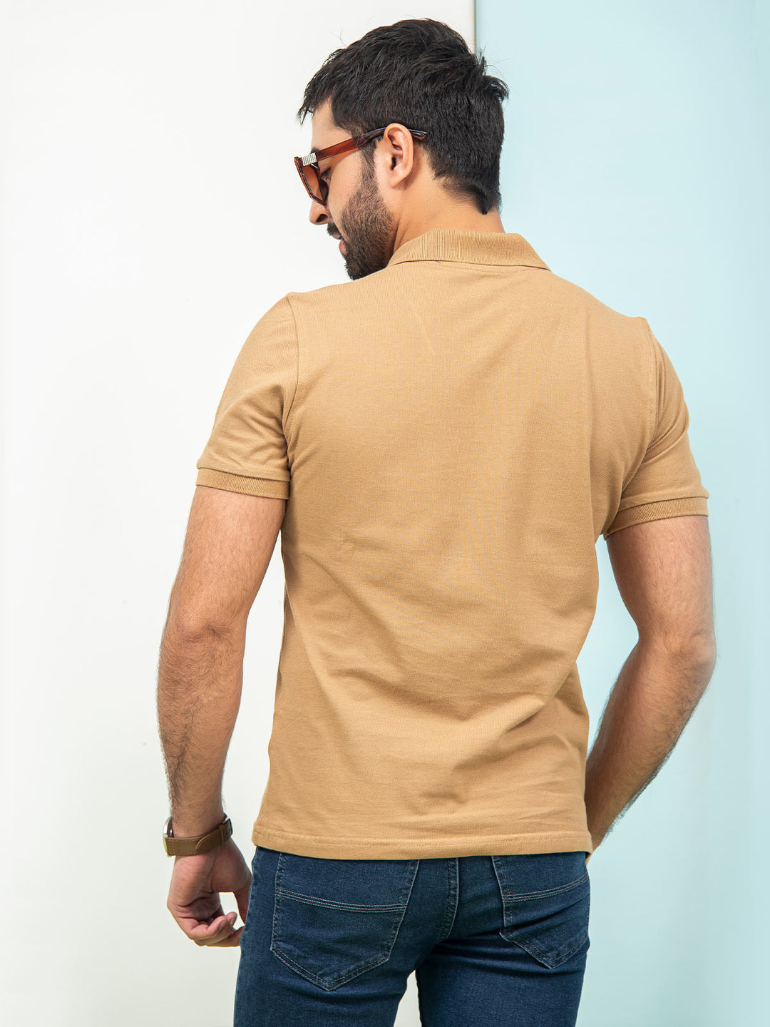 Camel Plain Half Sleeves Polo T-Shirt (POLO-344)