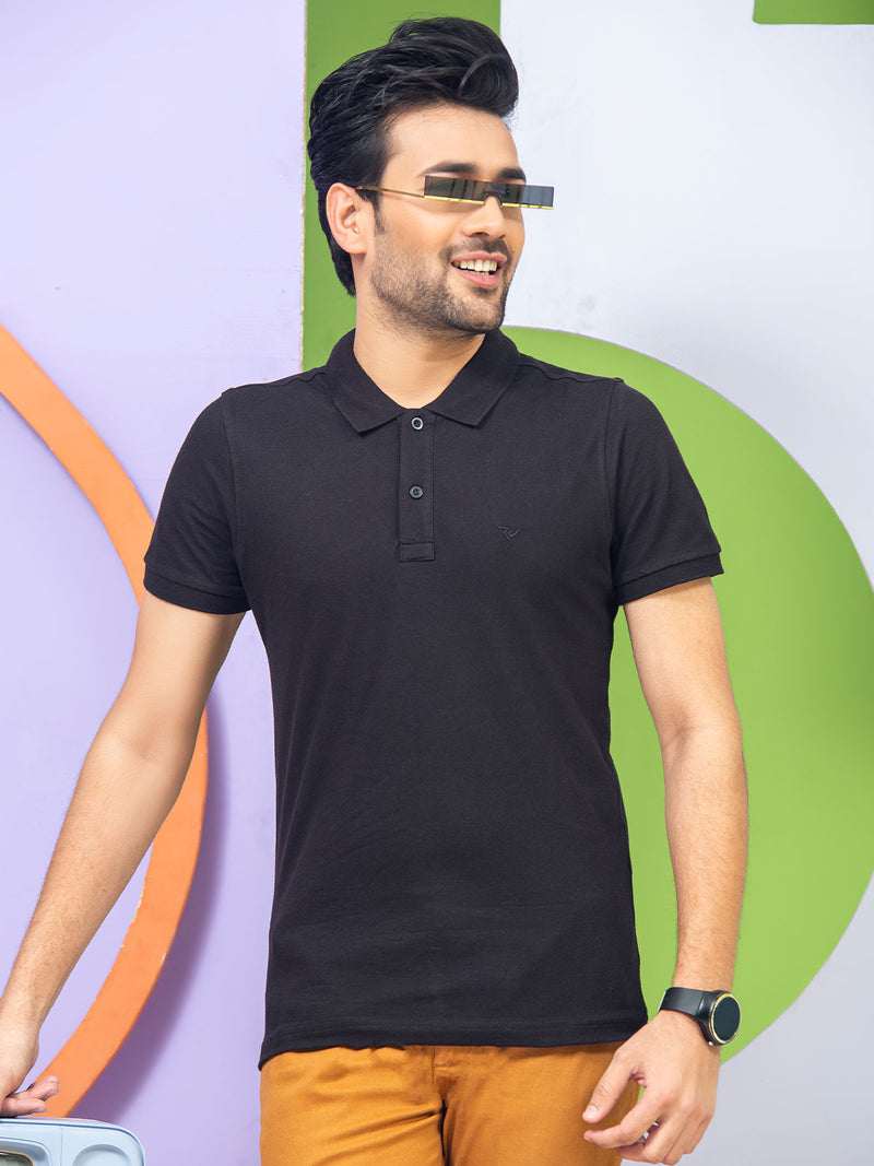 Black Plain Half Sleeves Polo T-Shirt (POLO-345)