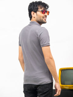 Grey Plain Half Sleeves Polo T-Shirt (POLO-346)