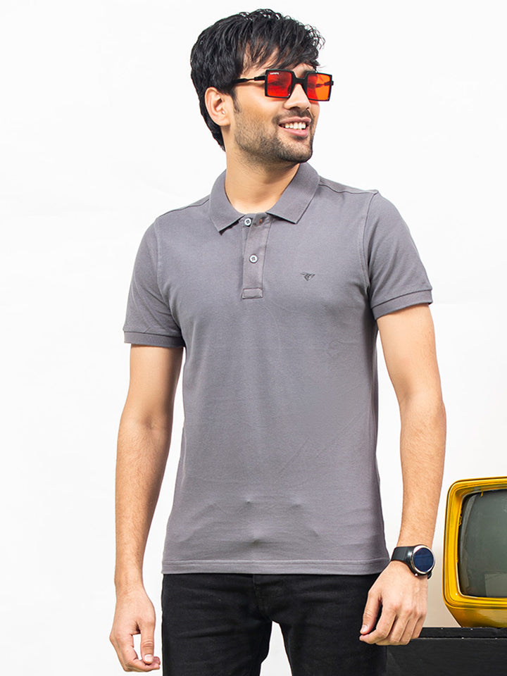 Grey Plain Half Sleeves Polo T-Shirt (POLO-346)