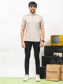 Light Brown Self Half Sleeves Polo T-Shirt (POLO-351)