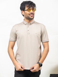 Light Brown Self Half Sleeves Polo T-Shirt (POLO-351)