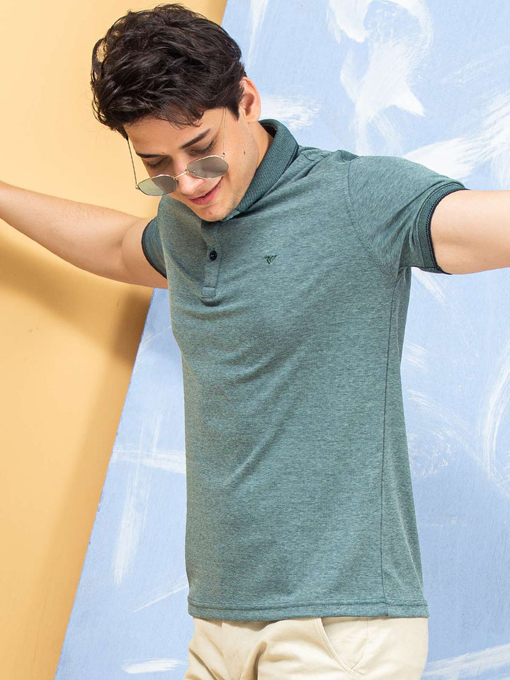 Dark Green Self Half Sleeves Polo T-Shirt (POLO-352)