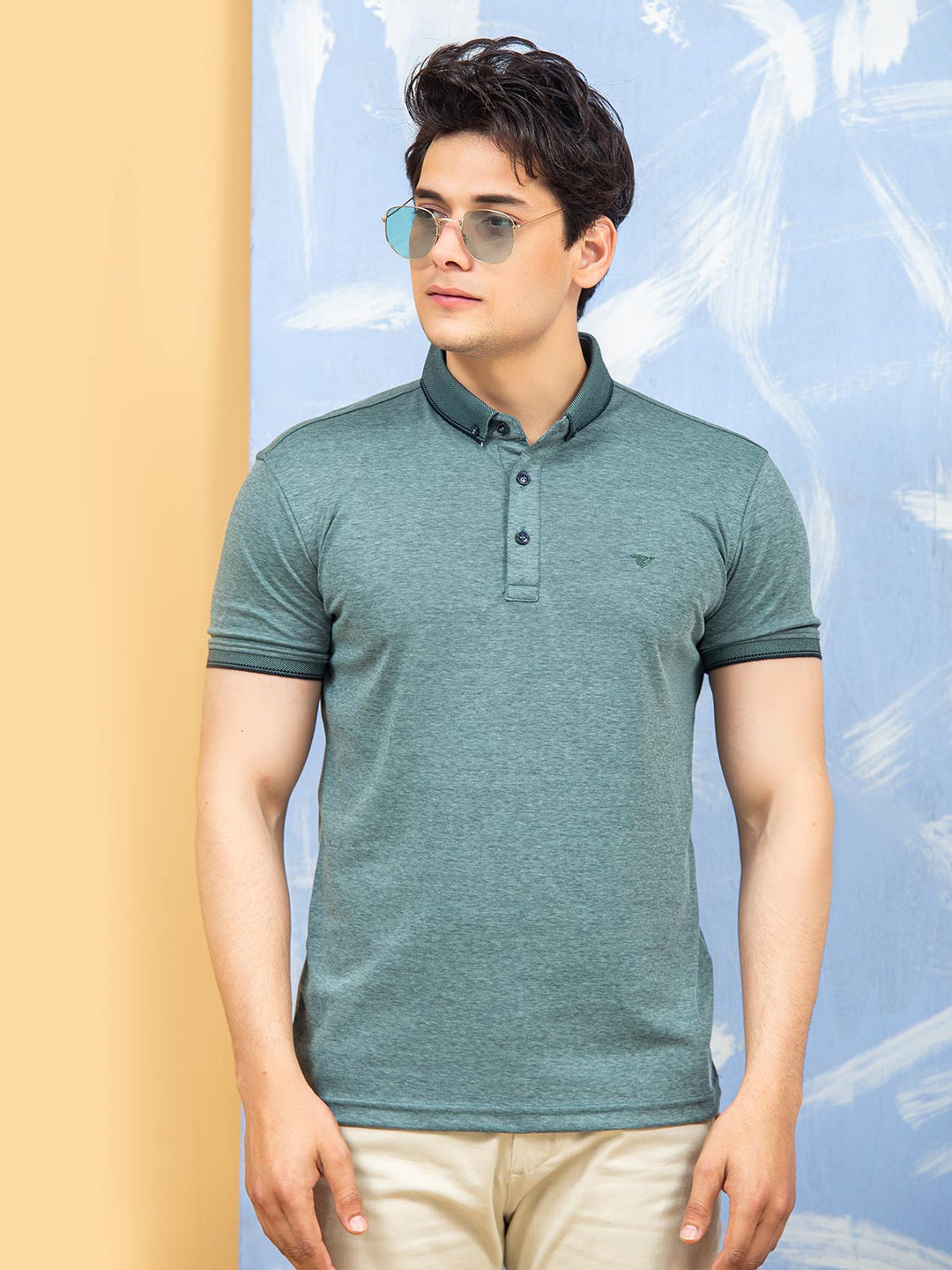 Dark Green Self Half Sleeves Polo T-Shirt (POLO-352)