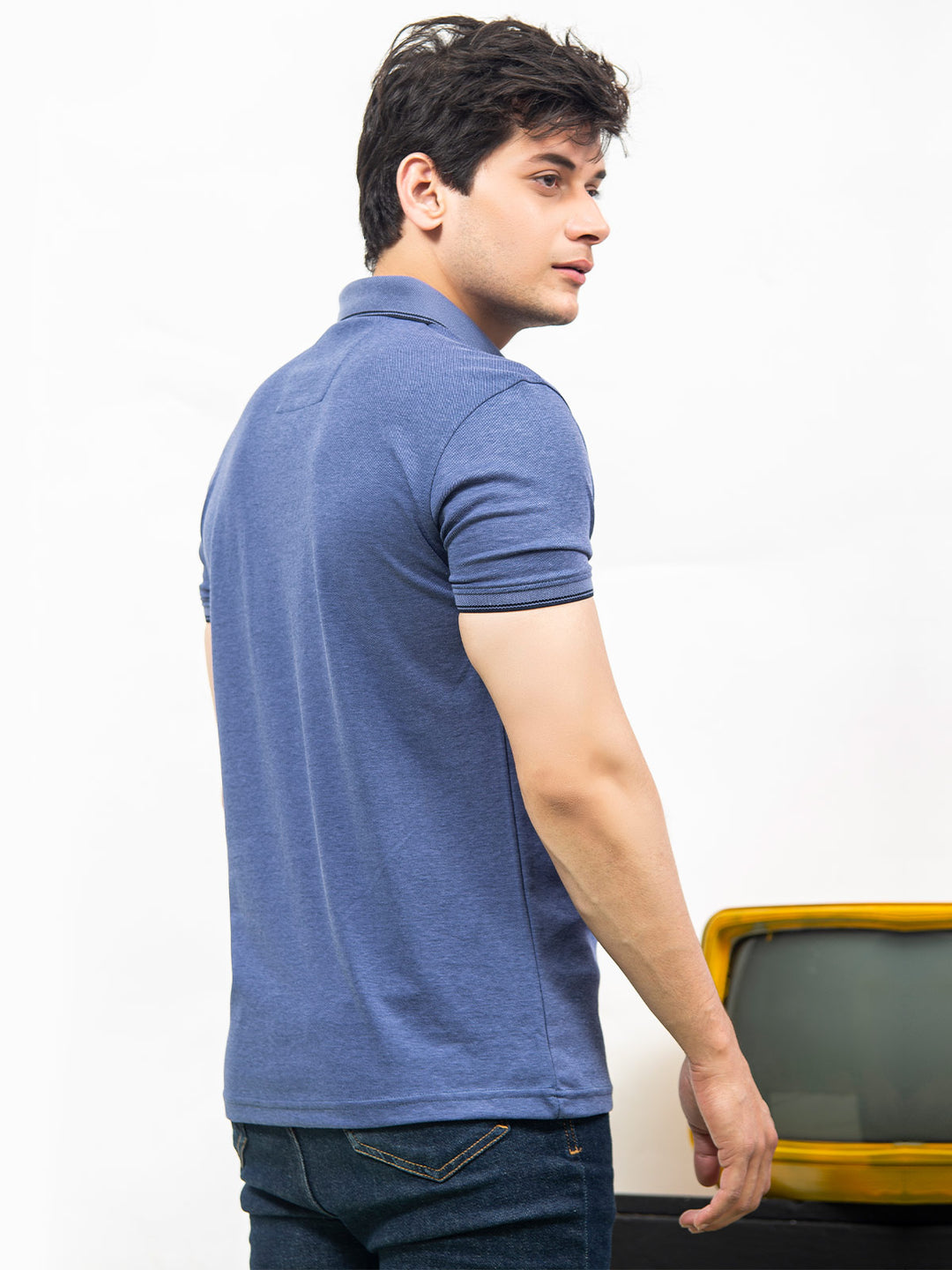 Blue Self Half Sleeves Polo T-Shirt (POLO-354)