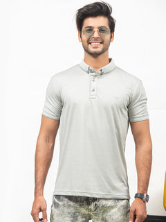 Grey Self Half Sleeves Polo T-Shirt (POLO-355)