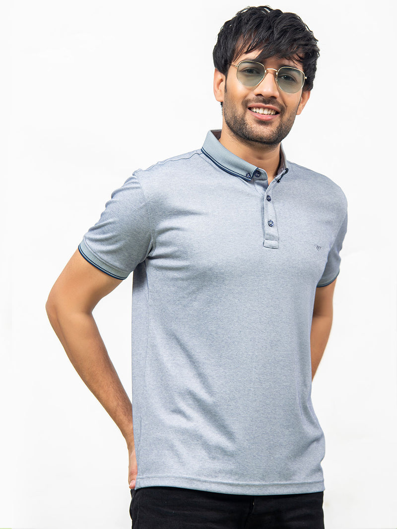 Blue Self Half Sleeves Polo T-Shirt (POLO-357)