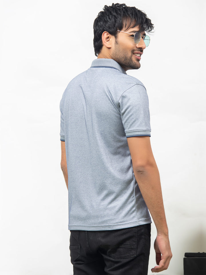 Blue Self Half Sleeves Polo T-Shirt (POLO-357)