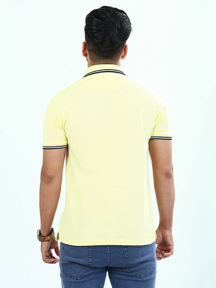 Lemon Plain Half Sleeves Contrast Tipping Polo T-Shirt (POLO-378)