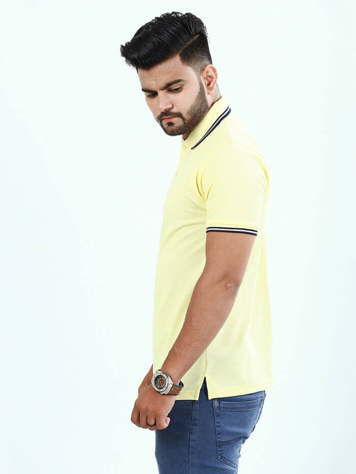 Lemon Plain Half Sleeves Contrast Tipping Polo T-Shirt (POLO-378)