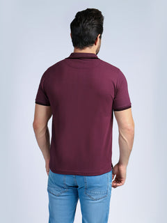 Maroon Plain Contrast Tipping Half Sleeves Polo T-Shirt (POLO-386)