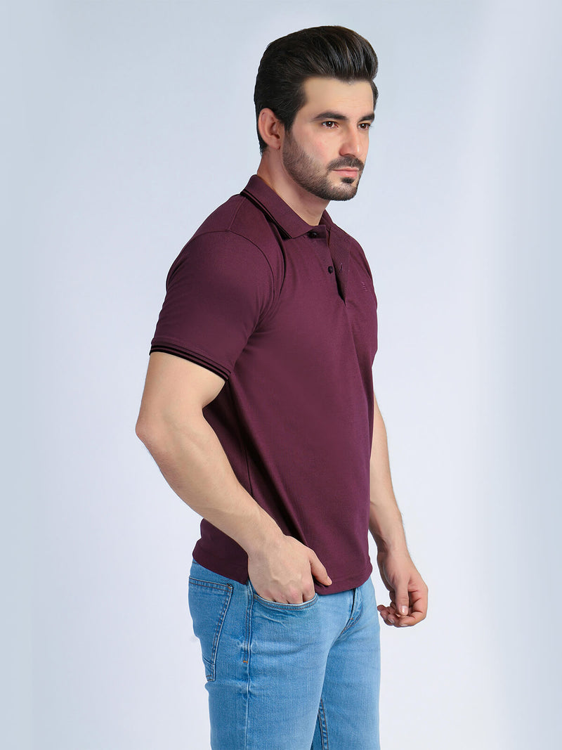 Maroon Plain Contrast Tipping Half Sleeves Polo T-Shirt (POLO-386)