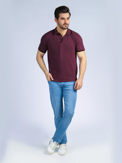 Maroon Plain Contrast Tipping Half Sleeves Polo T-Shirt (POLO-386)