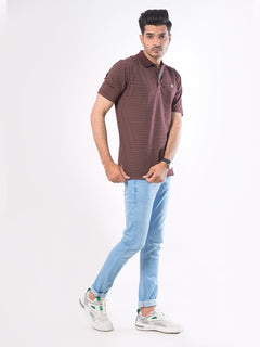 Maroon Striped Half Sleeves Polo T-Shirt (POLO-418)