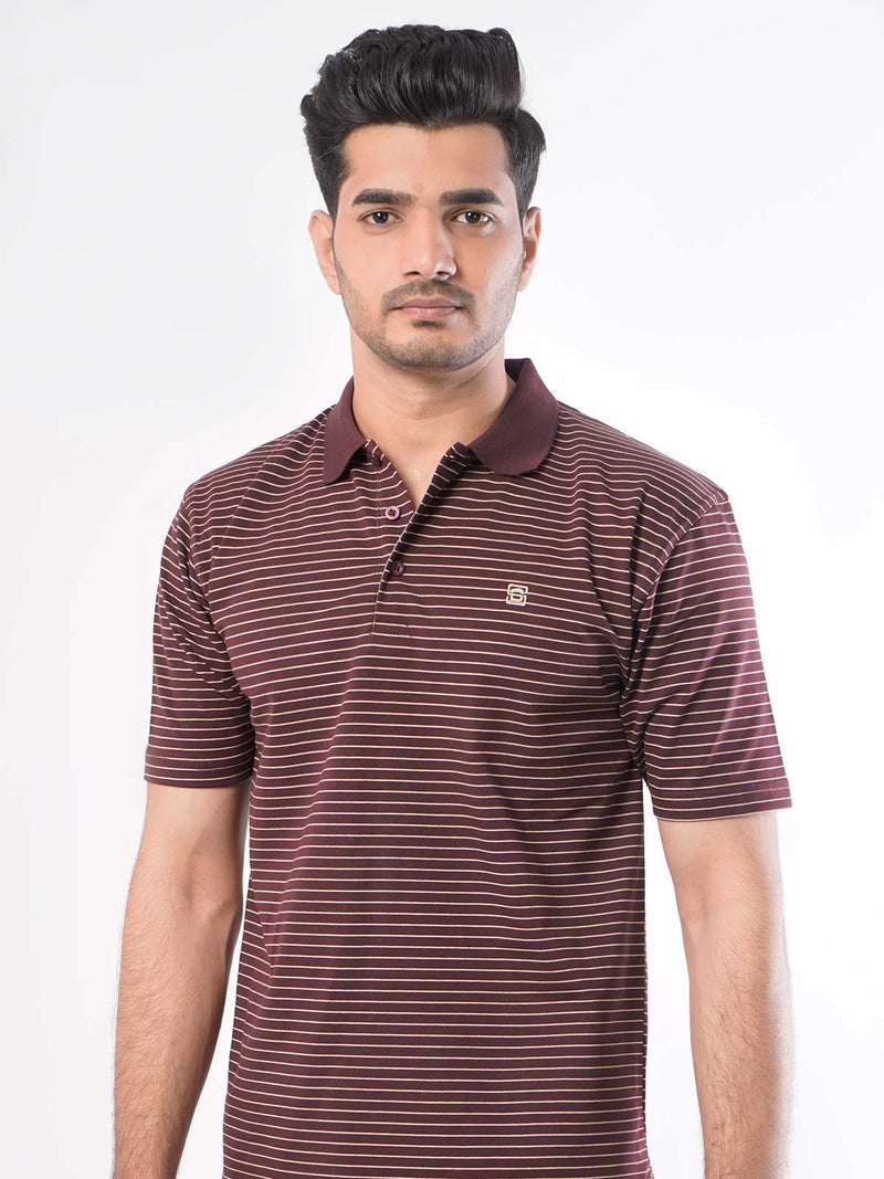 Maroon Striped Half Sleeves Polo T-Shirt (POLO-418)