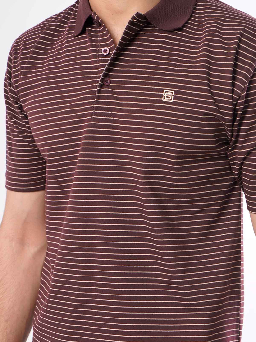 Maroon Striped Half Sleeves Polo T-Shirt (POLO-418)