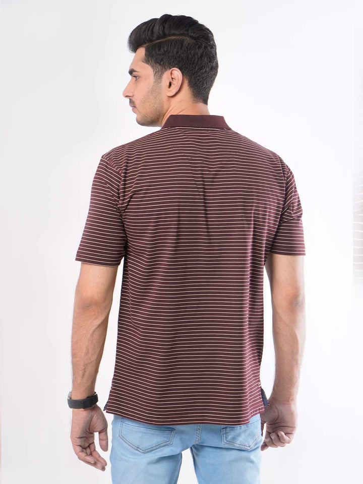 Maroon Striped Half Sleeves Polo T-Shirt (POLO-418)