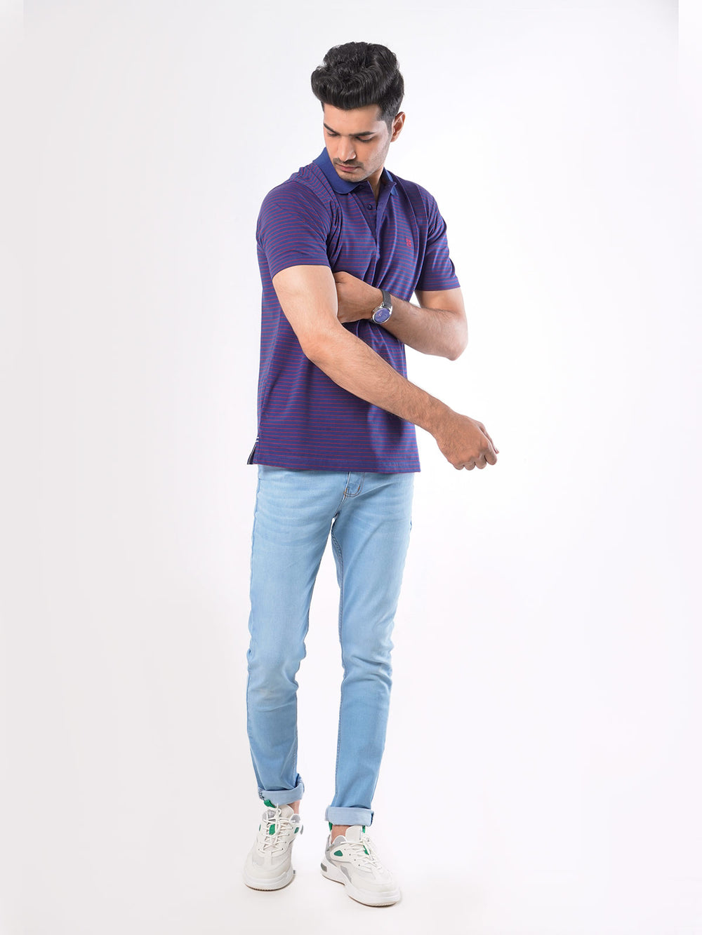 Royal Blue & Red Striped Half Sleeves Polo T-Shirt (POLO-419)