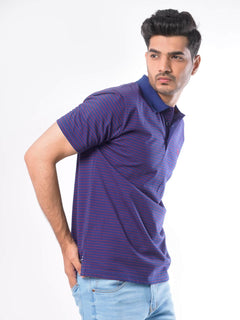 Royal Blue & Red Striped Half Sleeves Polo T-Shirt (POLO-419)