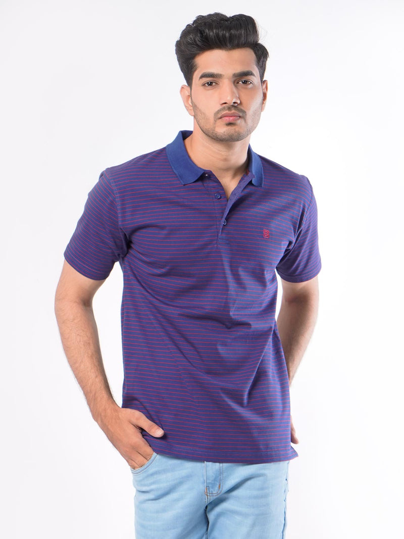 Royal Blue & Red Striped Half Sleeves Polo T-Shirt (POLO-419)